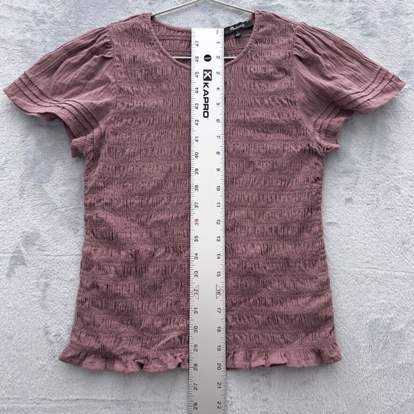 MADEWELL Women's Lucie Flutter Sleeve Smocked Bodice Top Size Small - 0066 - Picture 3 of 11